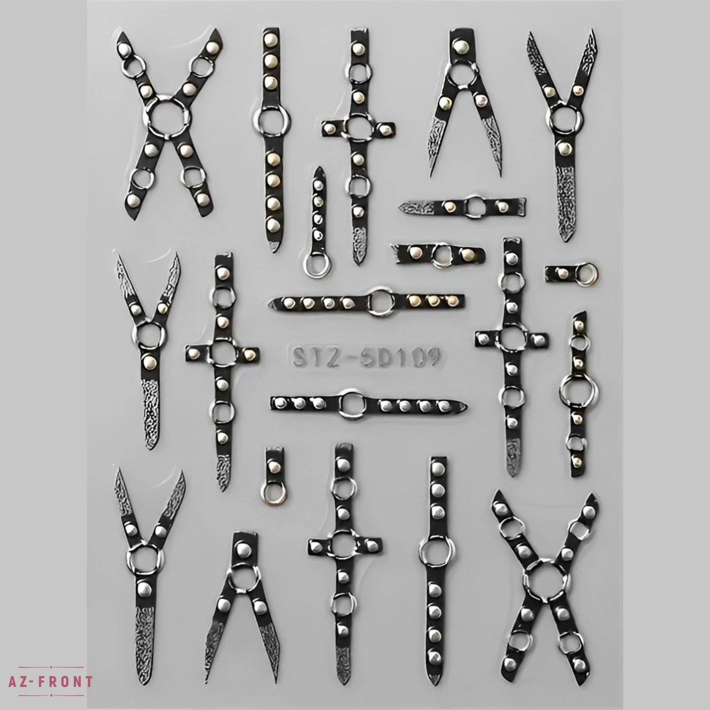 AZ-FRONT 立体ネイルアートステッカー 3Dクロス・バックルデザイン ゴシック・地雷系 ネイルパーツ 1シート