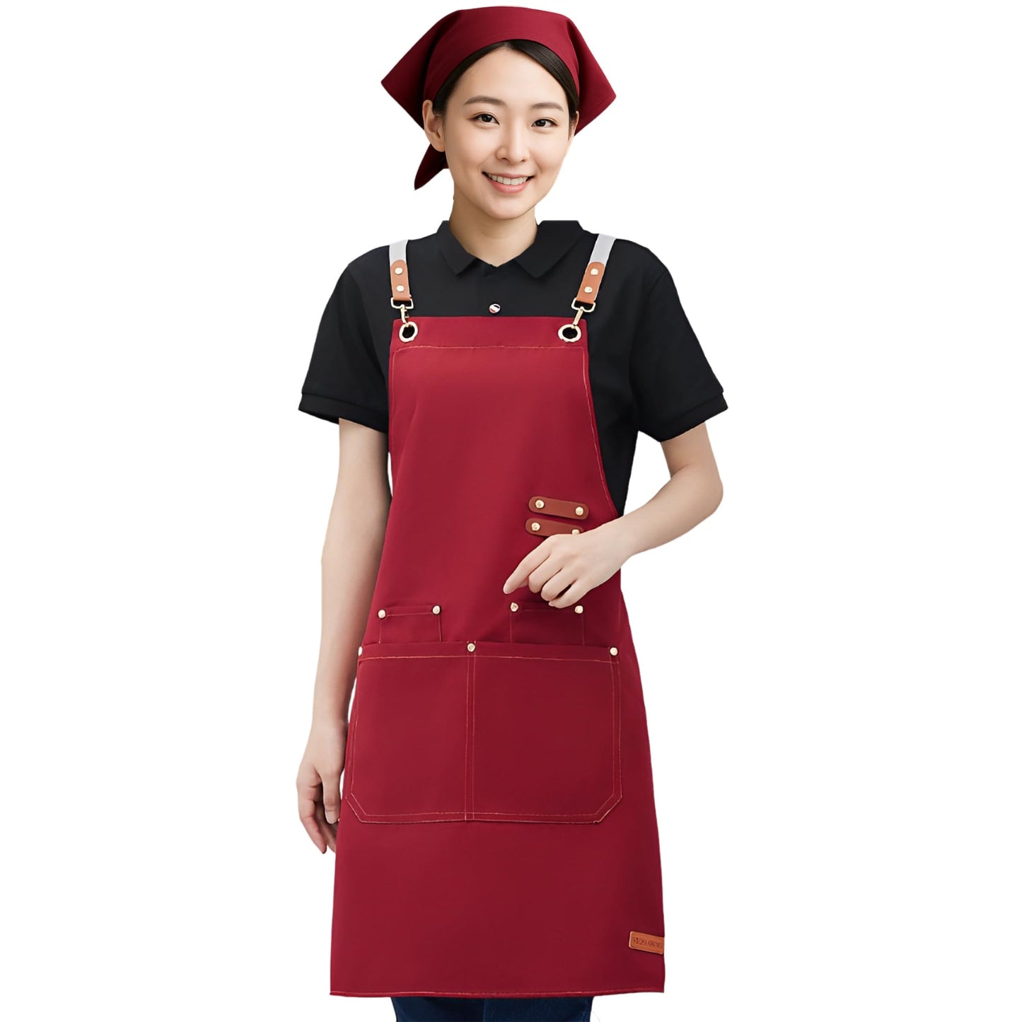 [AZ-FRONT] エプロン 三角巾 2点セット クロスバック 作業用 ポリエステル帆布 ポケット付き 男女兼用 カフェ 飲食店