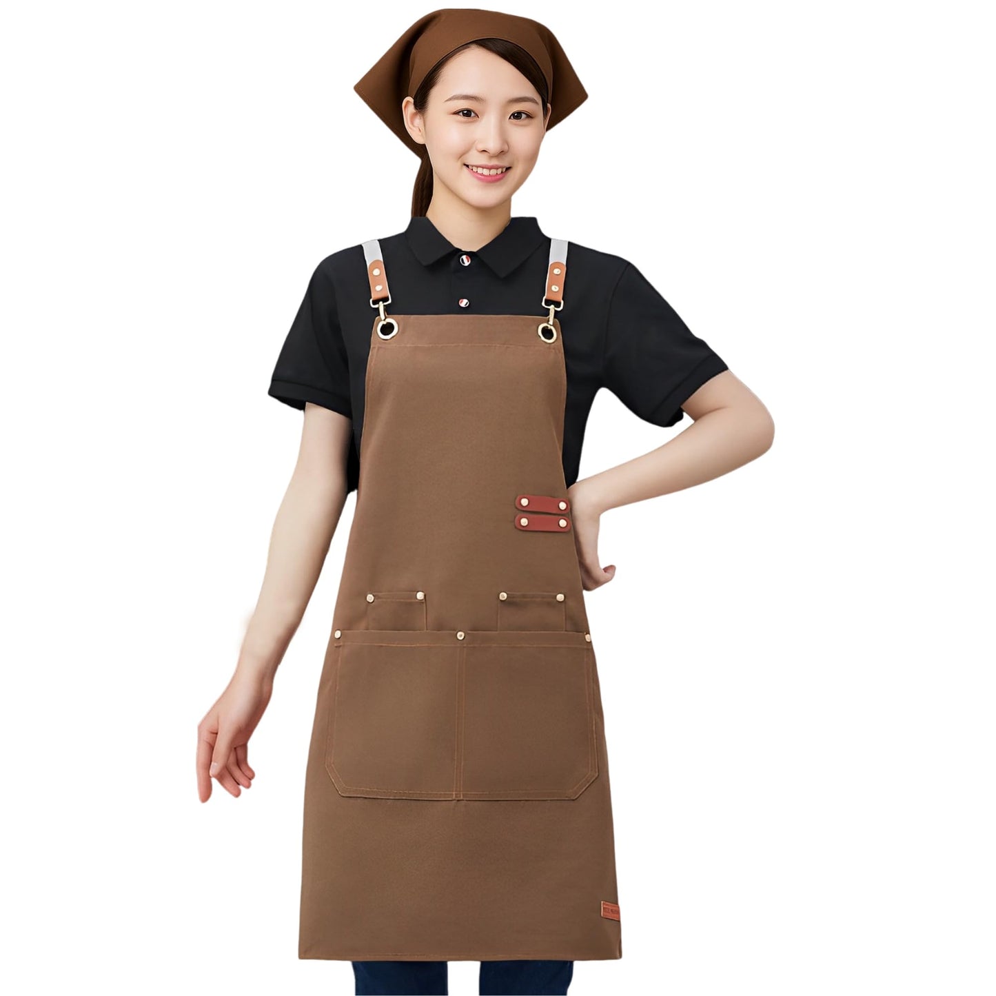 [AZ-FRONT] エプロン 三角巾 2点セット クロスバック 作業用 ポリエステル帆布 ポケット付き 男女兼用 カフェ 飲食店
