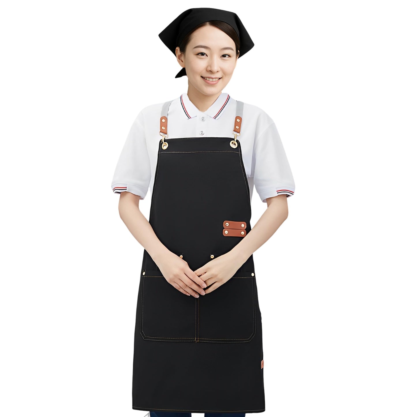 [AZ-FRONT] エプロン 三角巾 2点セット クロスバック 作業用 ポリエステル帆布 ポケット付き 男女兼用 カフェ 飲食店