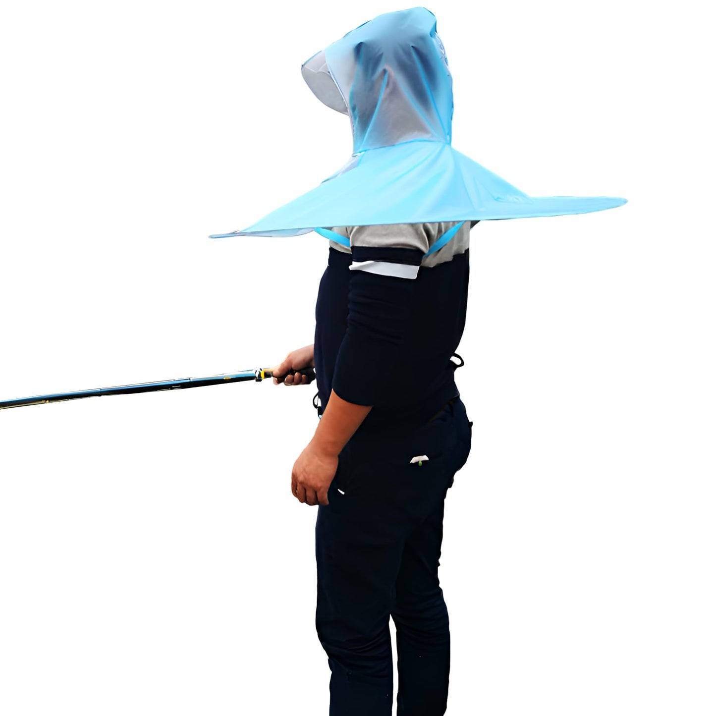 AZ-FRONT 頭からかぶる軽量釣り傘 両手が使える折りたたみ式透明雨具 風に強いフィット感 アウトドア キャンプ ガーデニング用