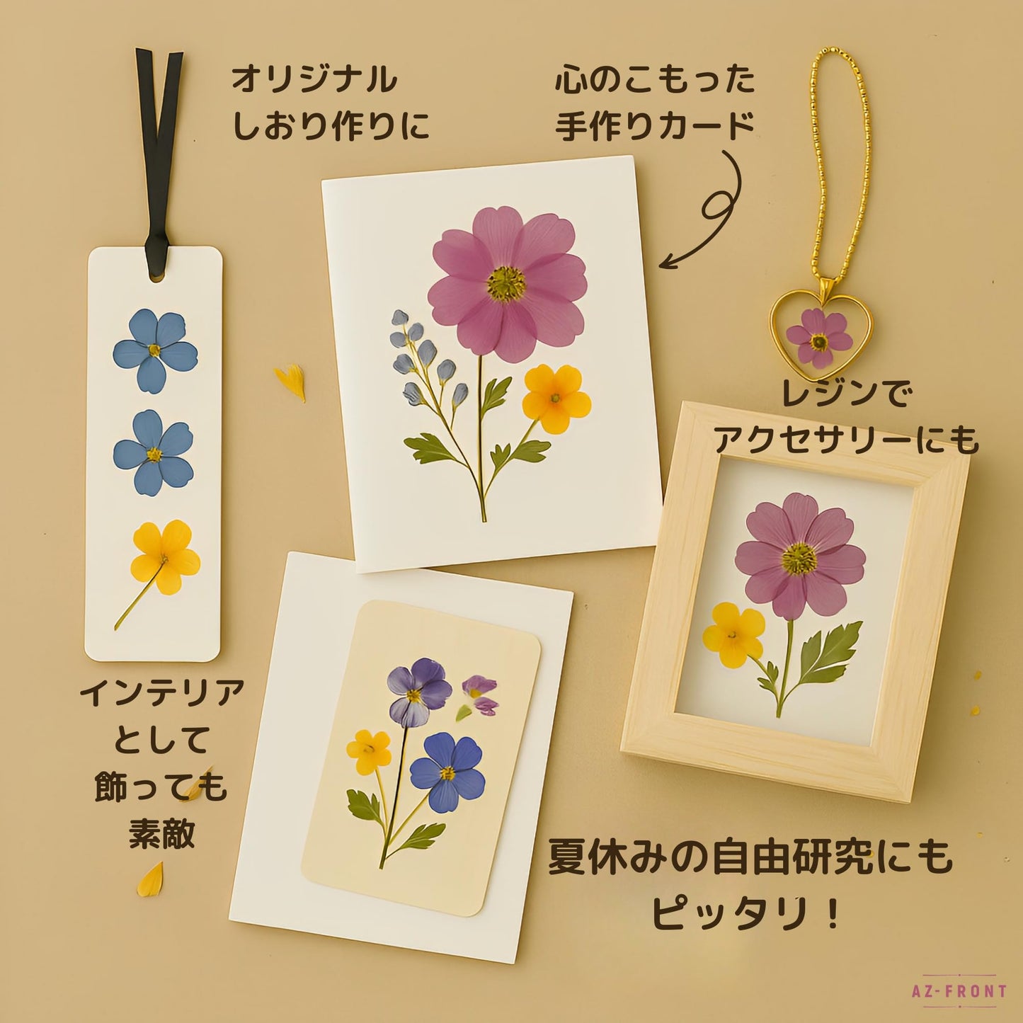 AZ-FRONT 押し花キット 6層構造 押し花作りセット 木製プレス板付き 子供 自由研究向け 日本語説明書付き