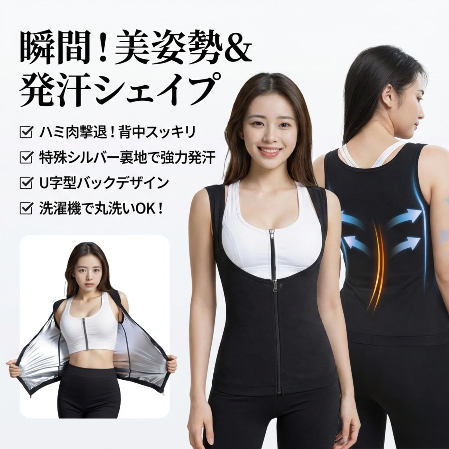[AZ-FRONT] 背中痩せ サウナスーツ 背中引き締め レディース