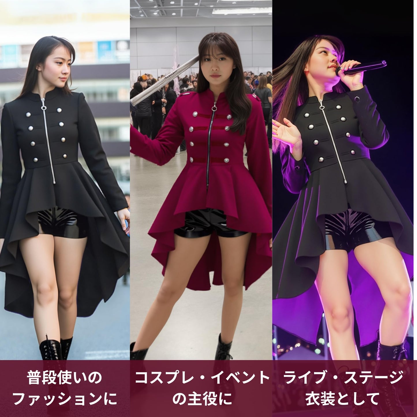 [AZ-FRONT] 軍服 ロリータ ゴスロリ コスプレ ハロウィン 燕尾服 アシンメトリー裾 パーティー 文化祭 学園祭 ステージ
