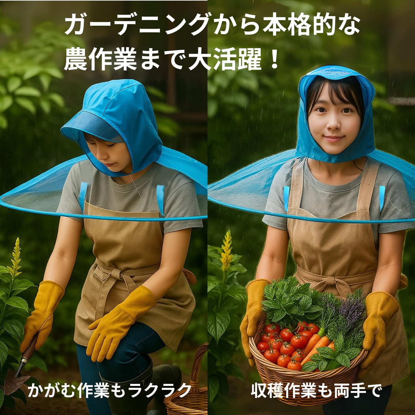 AZ-FRONT 頭からかぶる軽量釣り傘 両手が使える折りたたみ式透明雨具 風に強いフィット感 アウトドア キャンプ ガーデニング用