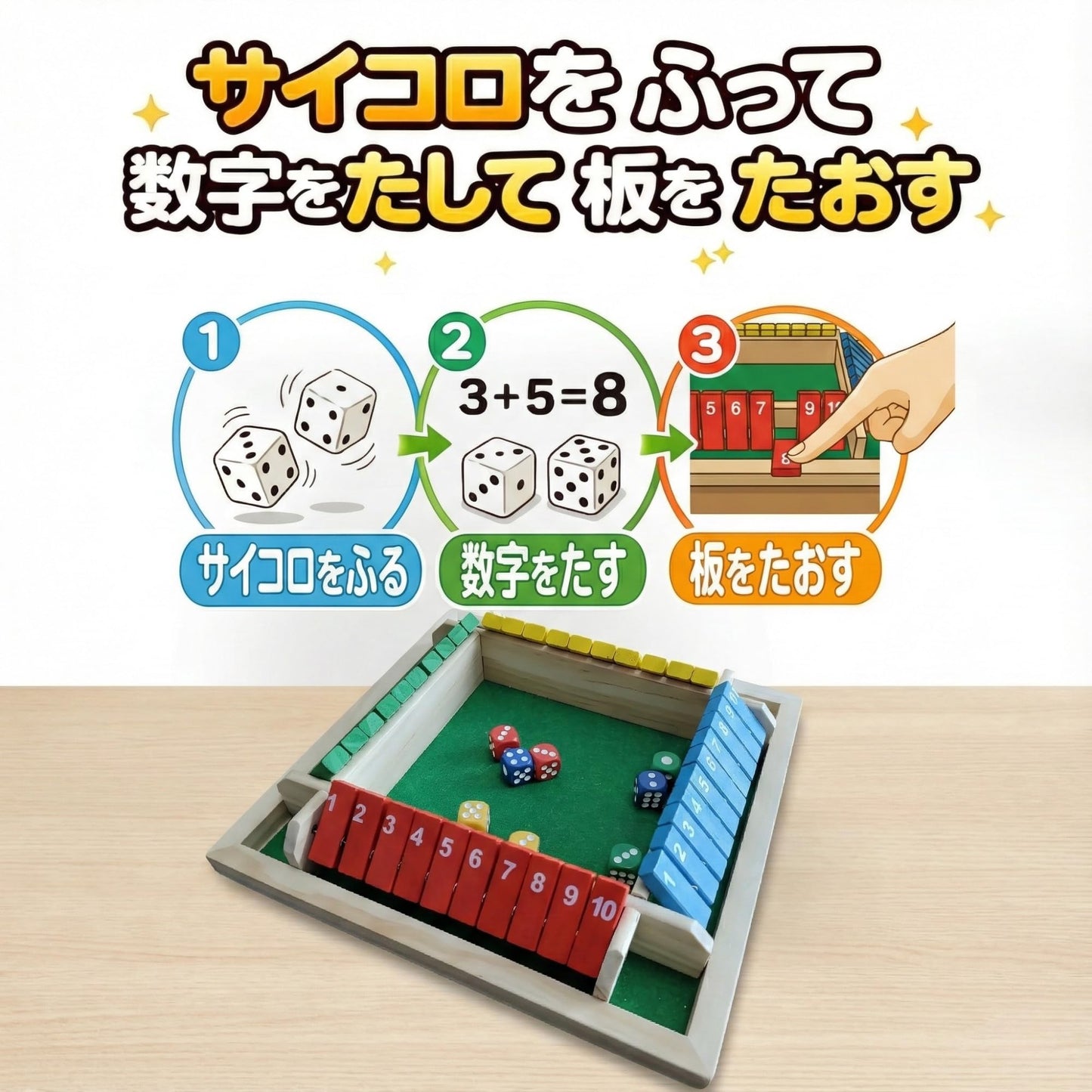 AZ-FRONT シャット・ザ・ボックス 1~4人用 木製 ボードゲーム マンガでわかる日本語説明書付き 知育玩具 算数 足し算 脳トレ パーティーゲーム